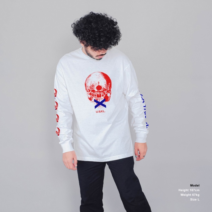 UNKL347 Kaos Longslevees Katun Kaos Lengan Panjang Motif Putih SKLL