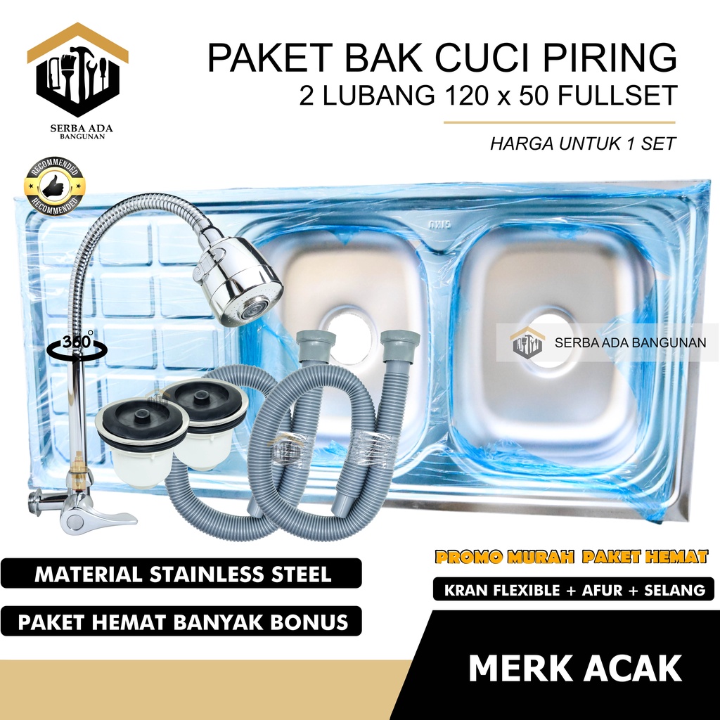Bak Cuci Piring 2 Lubang & 3 Lubang / Promo Bak Cuci Piring / Sink Cuci Piring / Free Afur + Selang