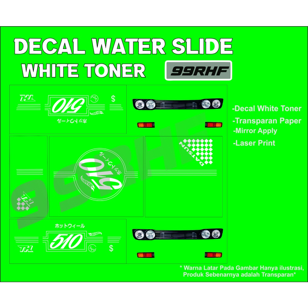 Decal Hotwheels WHite Toner - DECAL DATSUN 510 THS