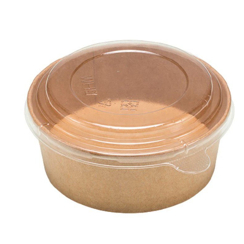Brown Paper Salad Bowl 750 ml / Bowl Kertas Coklat 25 Oz + lid Bening (25 Pcs)