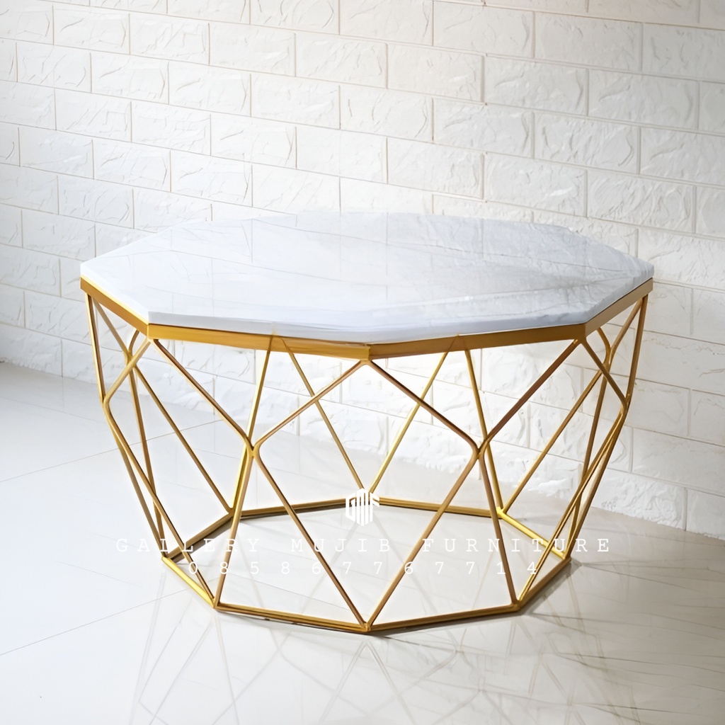 Meja tamu marmer - Meja besi marmer - Meja segi delapan