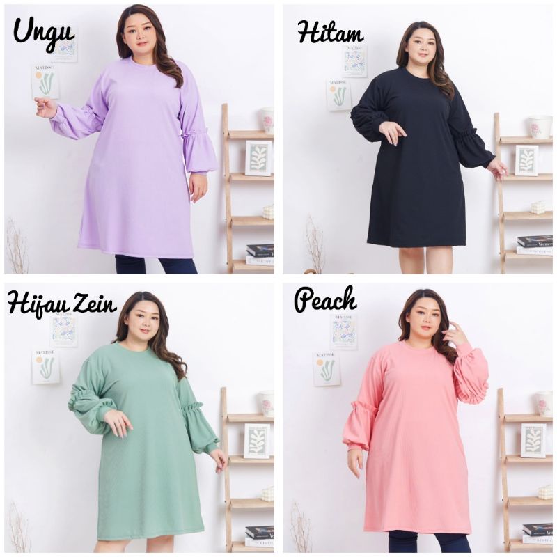 LD 130 BAJU TUNIK DRES DRESS PAKAIAN FASHION WANITA KNIT RAJUT BIGSIZE JUMBO OVERSIZE LENGAN BALON P