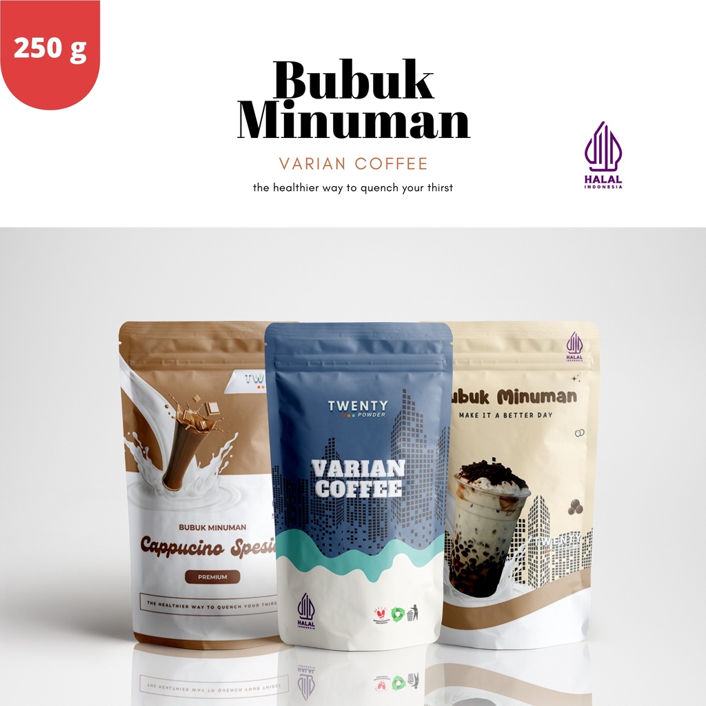 

bubuk minuman rasa kopi 250gr serbuk minuman powder minuman bubuk minuman PREMIUM POWDER KEKINIAN HALAL DINKES