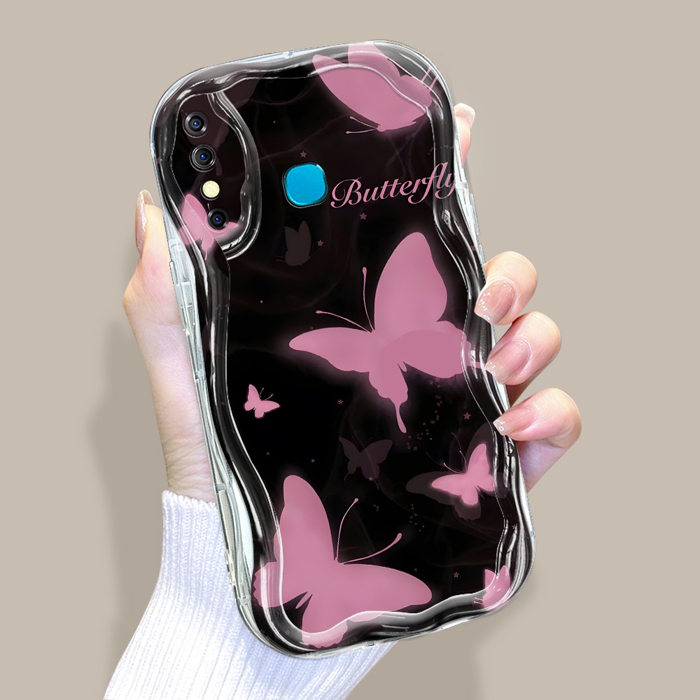 Infinix Hot 8 Pro X650 X650C Untuk Phone Case Softcase Soft Hp Kesing Kartun Imut Black Pink Butterfly Pola Pmv Cream Wave Handphone Casing C63329