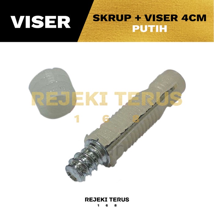 Minifix + Viser Putih 4cm / Skrup Ambalan Melayang Baut Knock Down
