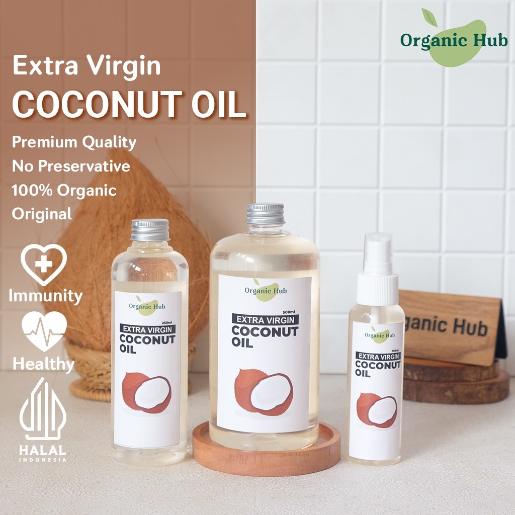 

Organic Hub EVCO Minyak Kelapa Murni Dapat Diminum Extra Virgin Coconut Oil 100 % Asli Murni Organik Premium Quality VCO Minyak Kelapa 100ml 250ml 500ml