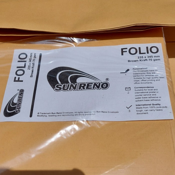 

Amplop Coklat ukuran FOLIO (235x345mm) no seal. Isi 100lembar/pak.