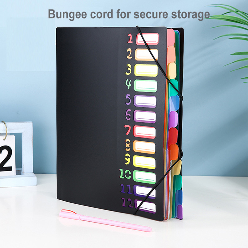 

A4 File Folder with Bungee Cord Rainbow Identification Classification Index Folder with 12 dividers document storge product