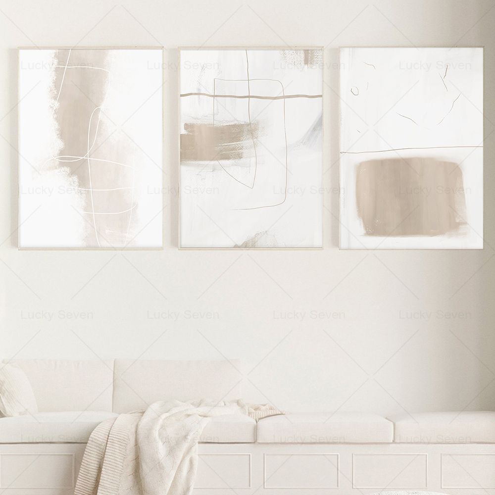 

Minimalist Contemporary Modern Line Abstract Print Beige Neutral Brush Stroke Art Poster Gallery Wall Canvas Painting Room Decor