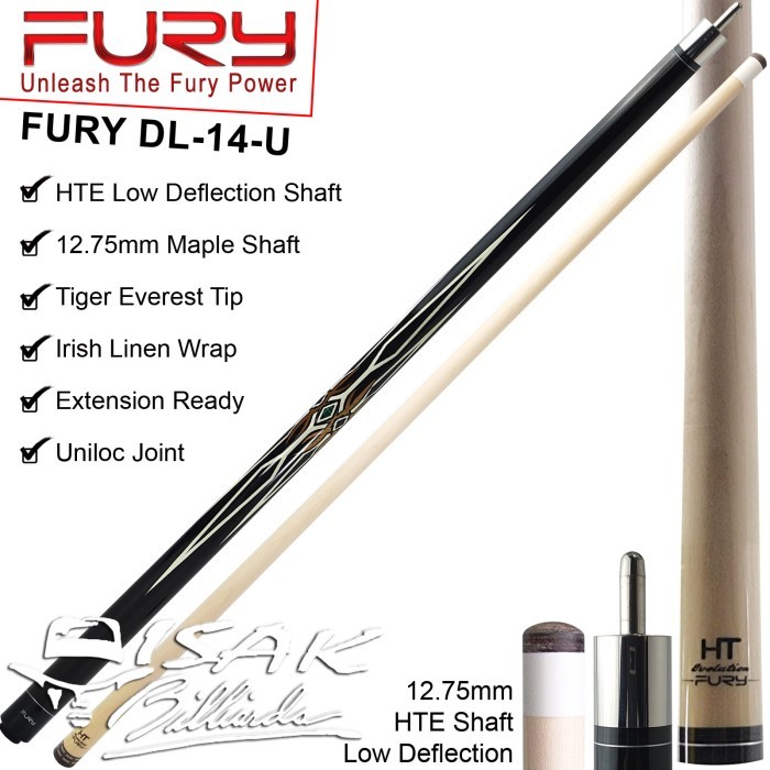 Fury DL-14 Maple Pool Cue - 13 mm - Billiard Stick Stik Biliar Bilyar