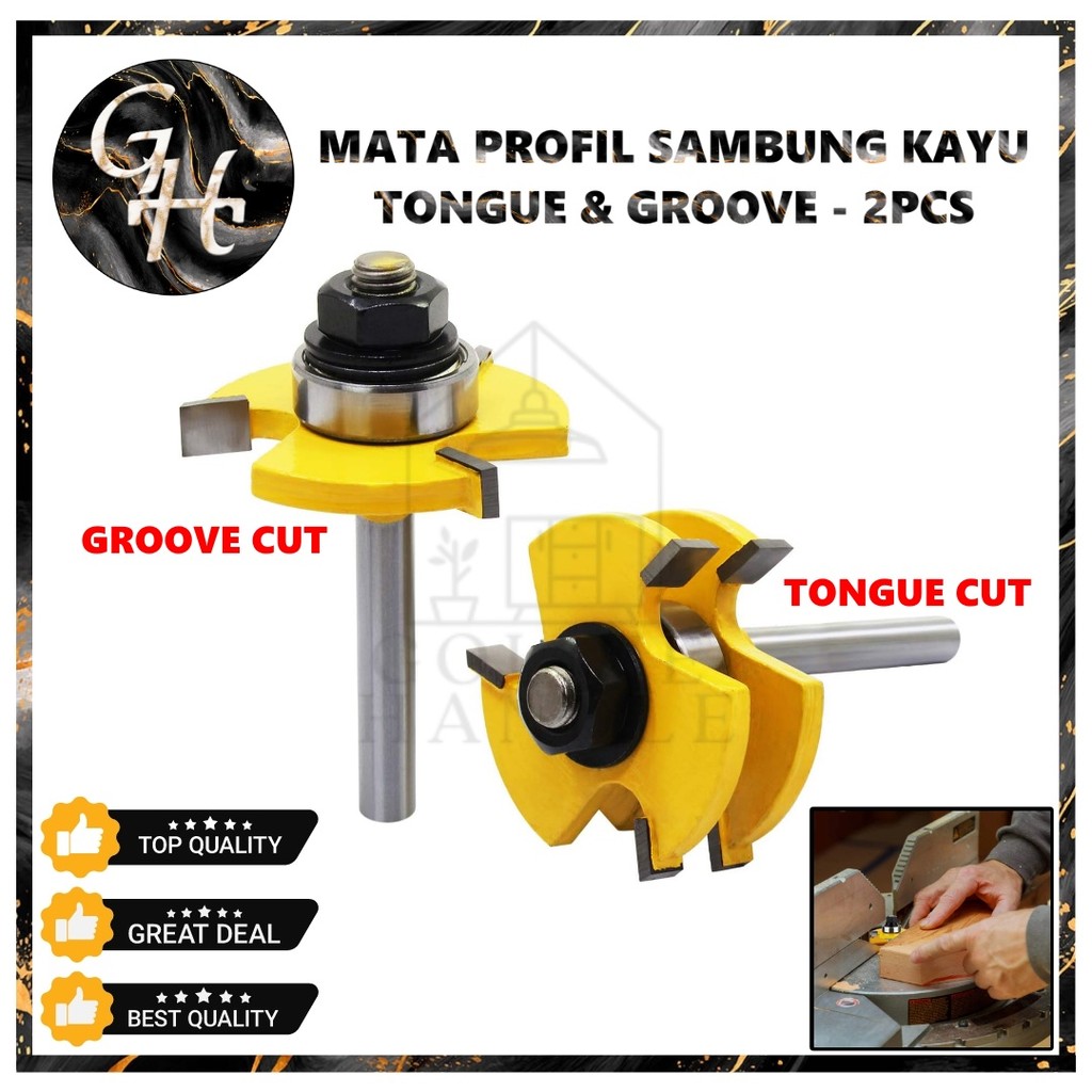 Mata Profil Tongue & Groove Shanks 1/4" Mata Profil Router Sambungan Panel Kayu as 6.35mm
