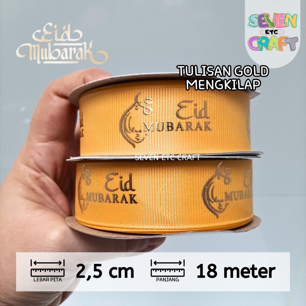 

Pita Grosgrain Idul Fitri Lebaran EID MUBARAK 2,5 cm Kuning