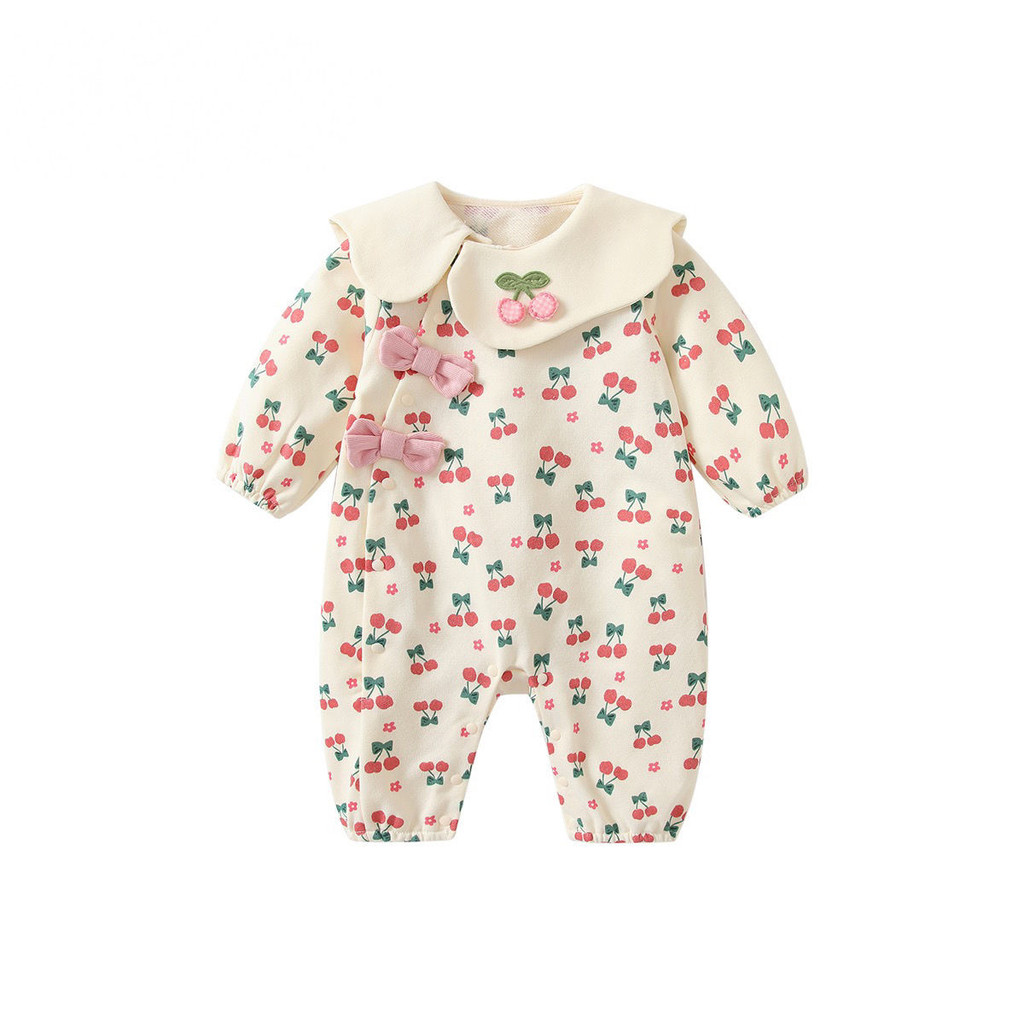Newborn Baby Girls Clothes Cute and Sweet Cherry Baby Girl Clothes Long Sleeve Autumn  Cotton Romper