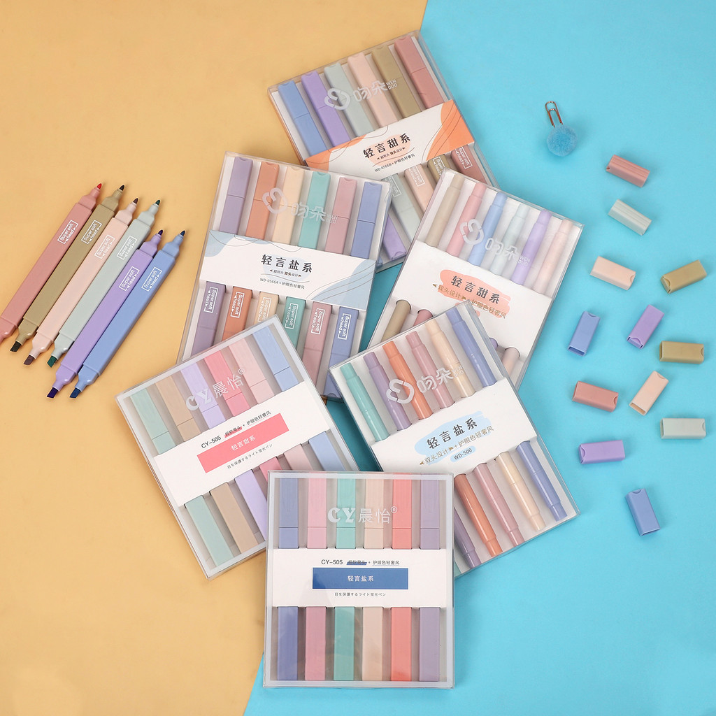 

6 Pcs/Set Double Head Soft Tip Highlighter Large Capacity Light Color Marker Pens Kawaii Journal Scrapbooking Painting Supplies