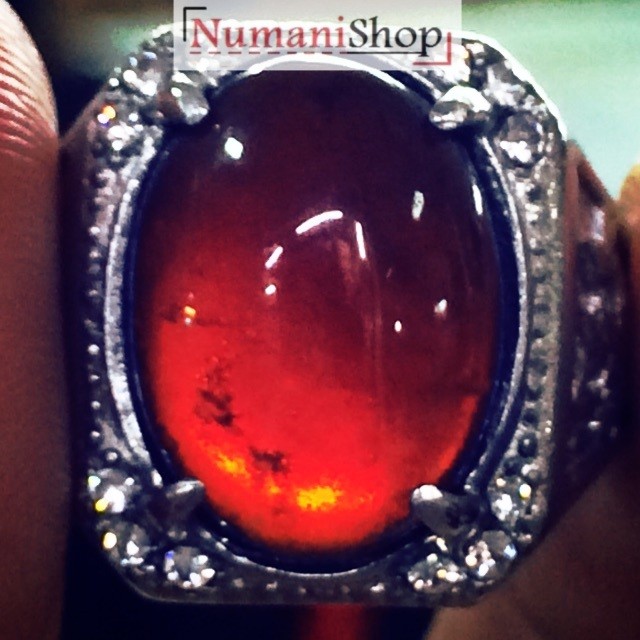 Cincin Titanium Batu Natural Red Garnet Cabochon HQ