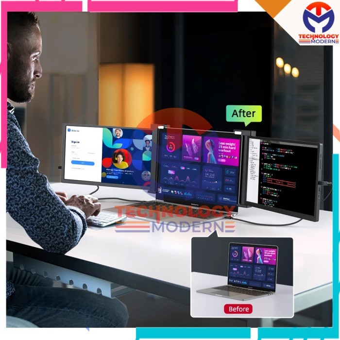 Portable Triple Screen Monitor 15 Inch Extend Display - Windows & Mac