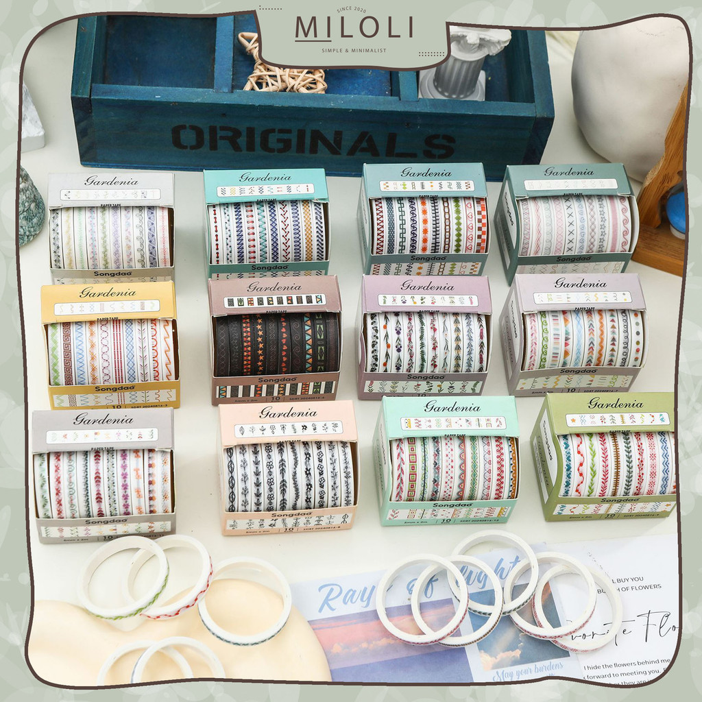 

[MILOLI] 10 Rolls GARDENIA Washi Tape Deco Masking Tape Jurnal DIY Scrapbook - A0063