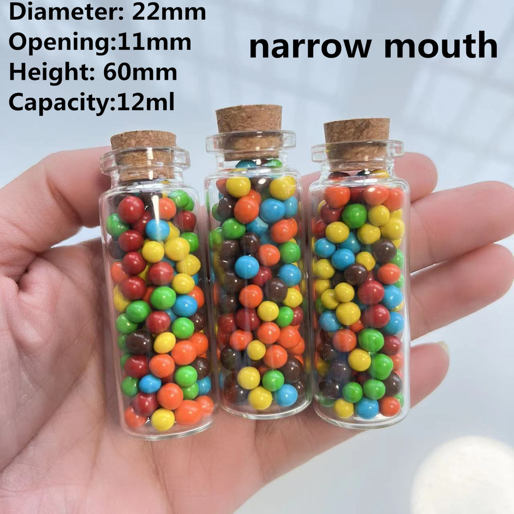 

100 pcs/lot 11*22*60mm 12ml Corks Small Glass Bottles Crafts Decoration Tiny Jars Transparent Empty Glass Jar Mini Bottle