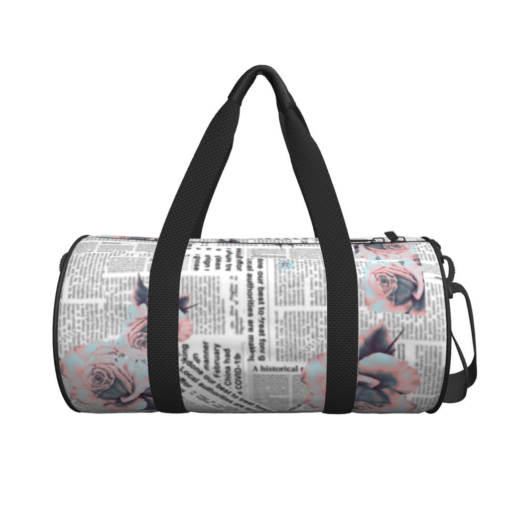 Vintage Newspaper Sport Bags Flower Print with Shoes Gym Bag Portable Men Women Custom Handbag Train