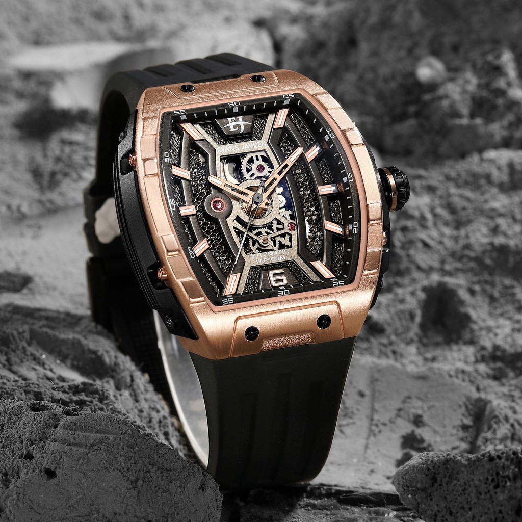 B1g1 jam tangan  Evans Jayden Jam Tangan Pria 9610 Rubber Automatict Kaca Safir Chrono  5ATM