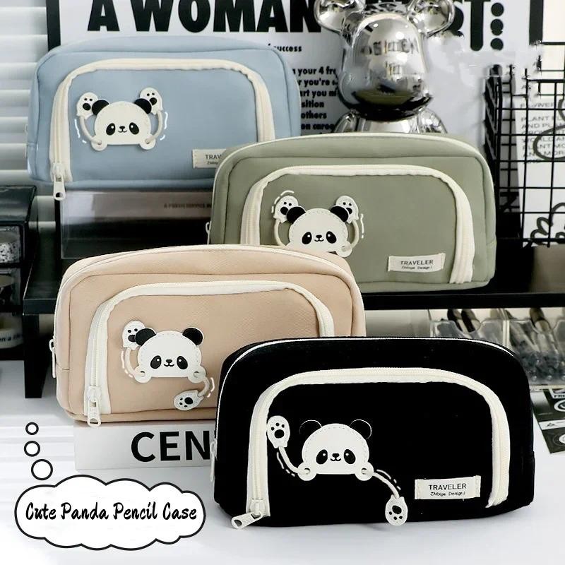 

1 Pc Cute Panda Pencil Cases for Kids Simplicity Solid Color Series Pencil Bag for Student High Capacity Staionery Storage Bag