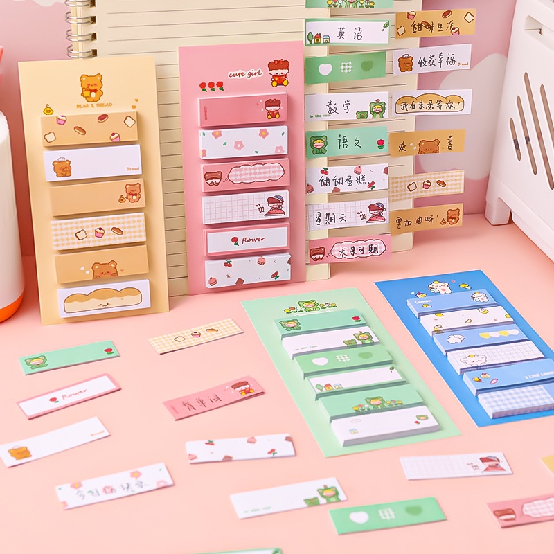 YSM Sticky Notes Lucu 6IN1 Tempelan Kertas Catatan 120 Lembar Notes Kertas Tempel Karakter Bear Frog Girl Pembatas Buku Cute Imut Penanda Buku Memo Stick Stationery Memo Pad Convenience Cute 6 IN 1