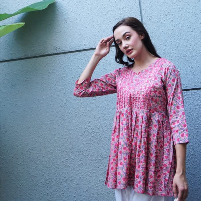 Blus Wanita Katun Printed/Atasan Wanita Lengan Panjang Motif Bunga