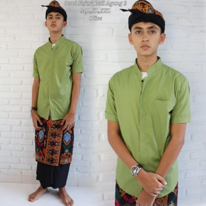 SALE -Baju Semi Safari Bali Agung/Pakaian Adat Bali/Baju Koko Pria |Bali - Green, M- 1.2.23