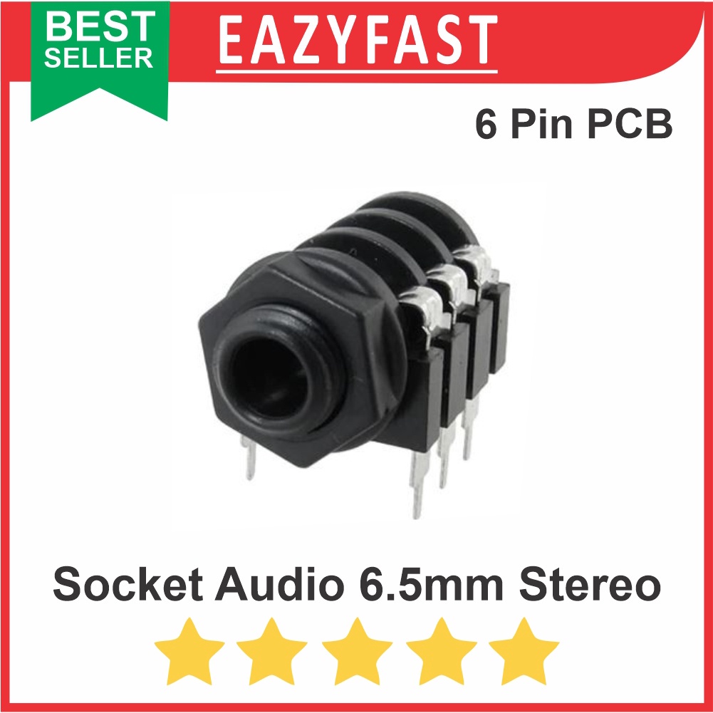 Socket Audio 6.5mm Female Jack Akai Mic Gitar Stereo 6 Pin PCB Soket