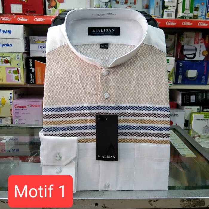 Baju Koko Alisan lengan panjang  ukuran 15,5 L - Putih