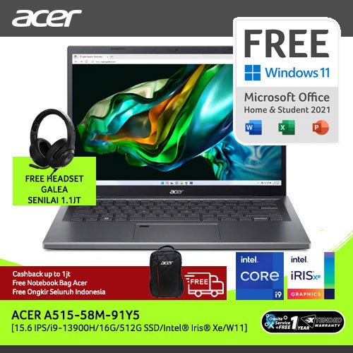 ACER LAPTOP ASPIRE 5 A515-58M-91Y5 15.6 INTEL i9-13900H 16GB 512GB W11 ACER OFFICIAL STORE