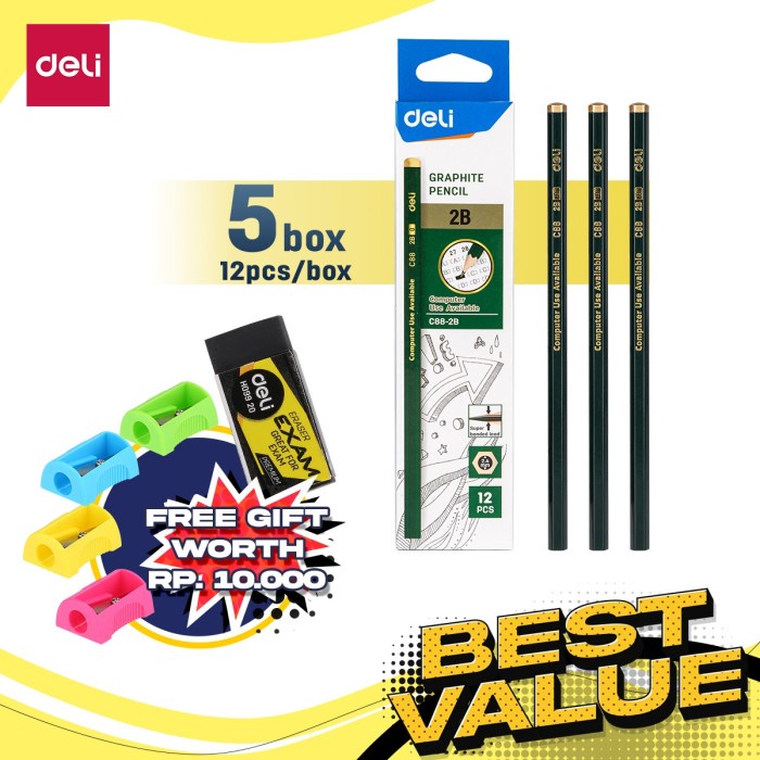 

[Best Seller] Deli Combo ATK Ekonomis 60pcs Pensil Kayu 2B Free Rautan+Penghapus