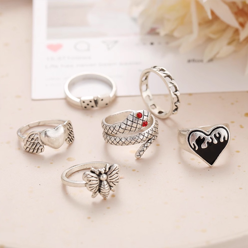 COD✨ 6Pcs Cincin Korea Jari Aneka Adjustable Bentuk Warna emas Silver untuk Wanita Pria -Yinmer