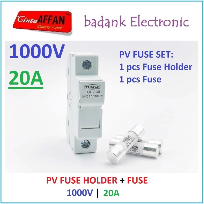 

[20A] Solar PV Fuse Holder DC 1000V with Fuses 20A Solar Panel Surya FAZ27