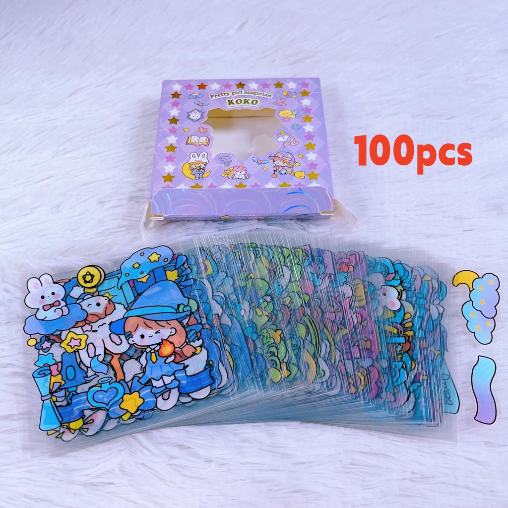 [COD] Stiker Korea Lucu 100 Lembar Stiker Dekoratif DIY Kartun Kotak Kecil Tahan Air Hadiah Anak-anak