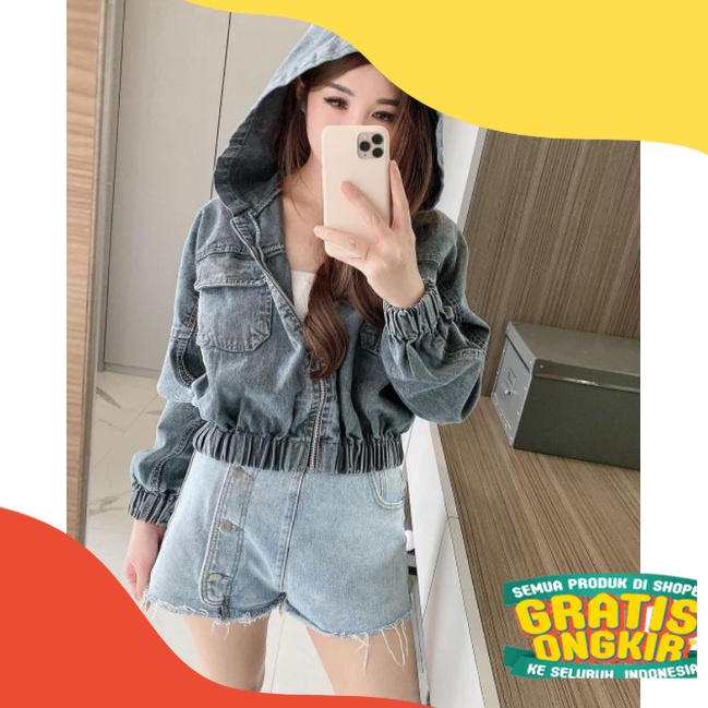 JC88 - Jaket Crop Jeans / Jaket Hoodie Wanita /Jaket Jeans Murah/ ungu liliac