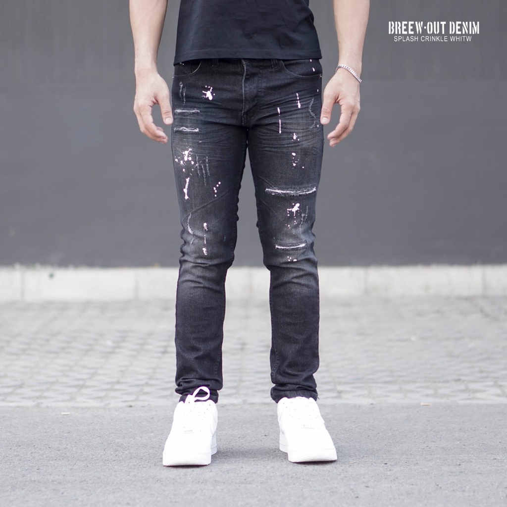 Celana Ripped Spalsh Jeans Pria Black Wash