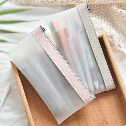 [MIDORI] Kotak Pensil Semi Transparant Pvc Pensil Case Morandi Tempat Pensil Dove Stationery - F0226