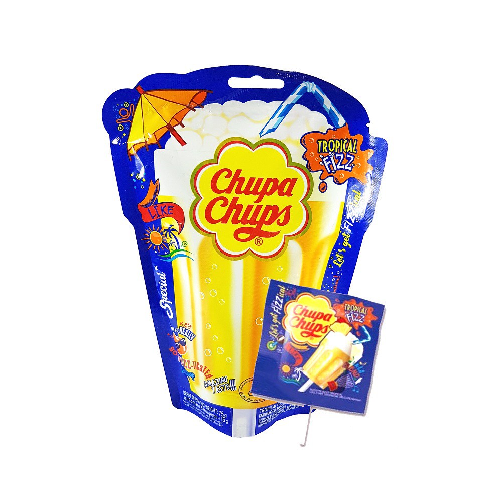 

Chupa Chups Tropical Fizz Lollipop - Isi 5x15 gr.