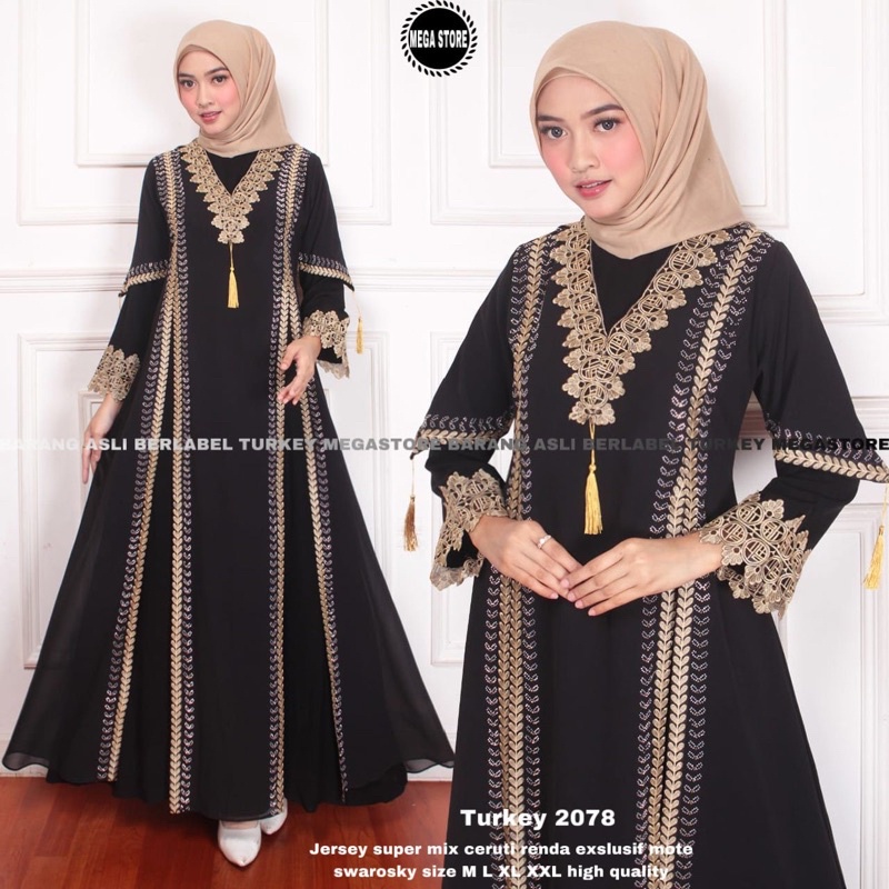 BAJU WANITA TURKEY DUBAI ARAB PREMIUM ABAYA DRESS MAXI GamisTurkey 2078 Busana Muslim