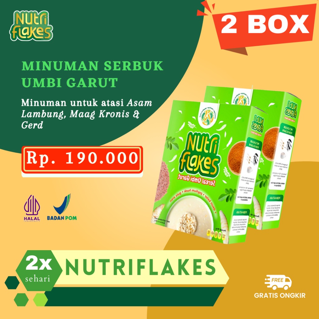 

100% ORIGINAL Nutriflakes Sereal Umbi Garut - Ampuh Atasi Asam Lambung, Gerd, & Maag