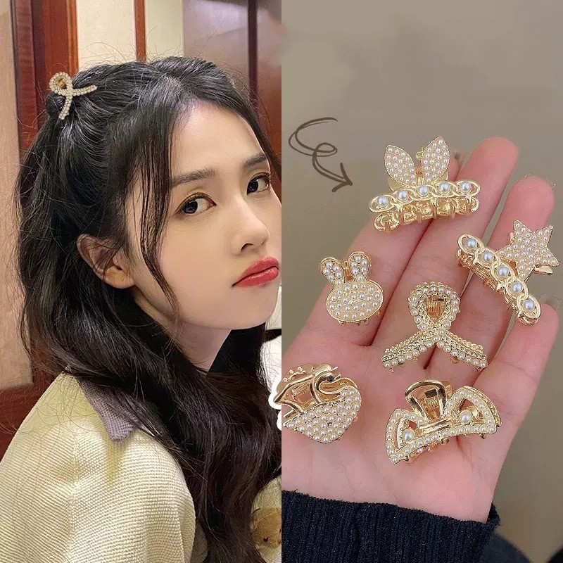 Unimese Jepit Rambut Jepitan Jedai Mini Stainless Dengan Permata Pearl Gaya Mewah Fashion Korea