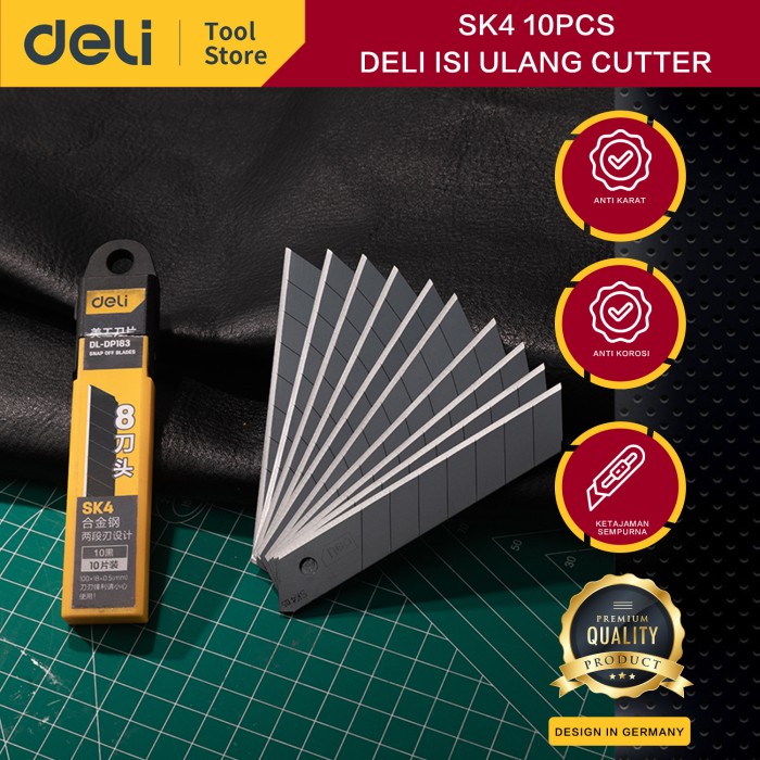 

Deli Isi Ulang Cutter / Refill Cutter / Cutter Blades 18mm SK4 10 Pcs Tajam Anti Karat EDL-DP