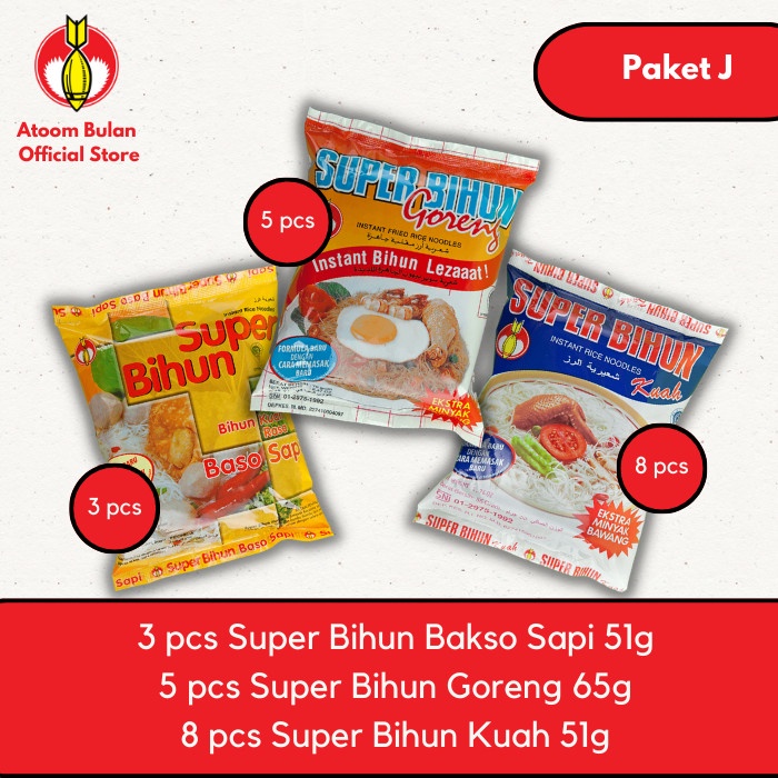 

JG9 Paket J - Super Bihun Kuah (8 pcs) + Goreng (5 pcs) + Baso (3 pcs)