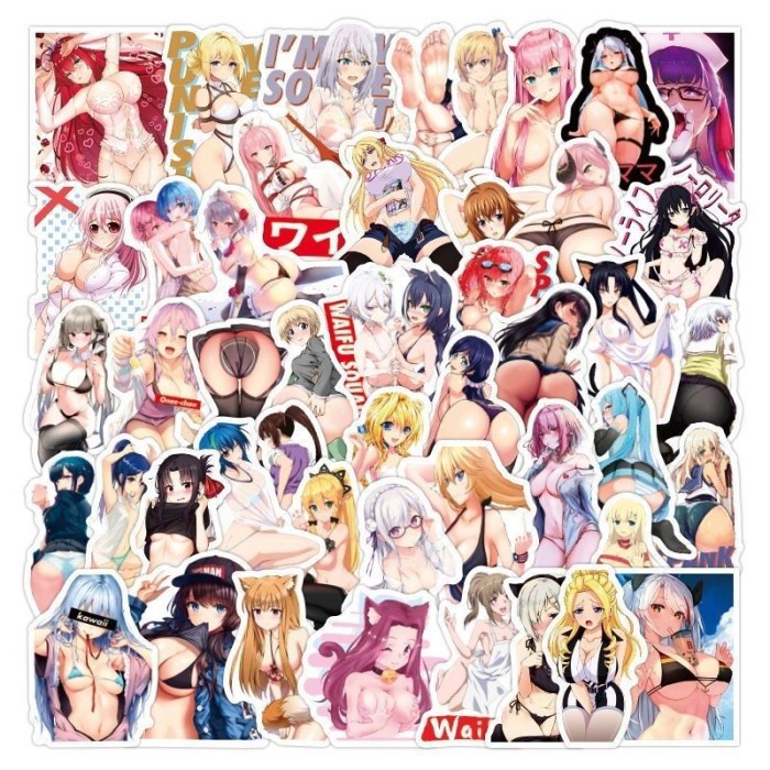 50pcs Sticker Anime Ecchi Sexy Waifu Bikini Stiker Laptop Hp Anti Air - A