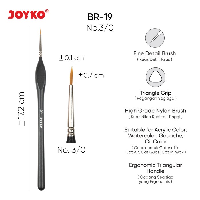 

Brush Kuas Cat Air Lukis Acrylic Joyko BR-19 Ergonomic Triangular