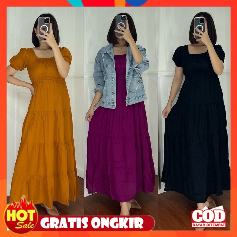 KAIN ADEM HALUS TEBAL / LONG DRESS REMPEL DRESS PANJANG BAJU KERUT GAMIS REMPEL RAYON PREMIUM BAHAN 