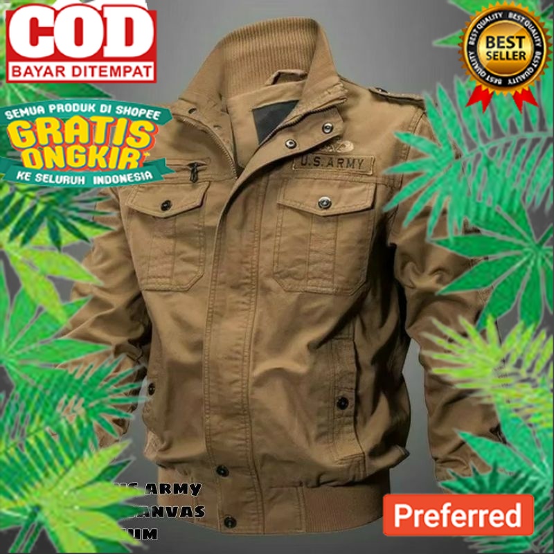 Jacket Bomber Pria KANVAS US.Army PREMIUM/Jacket Model Terkini/jacket bomber Bahan kanvas/jacket Ban