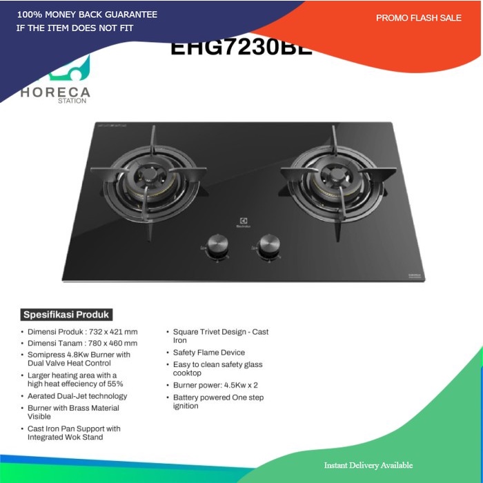 PROMO FLASH SALE ELECTROLUX EHG7230BE Kompor Gas Tanam 2 Tungku UltimateTaste 300