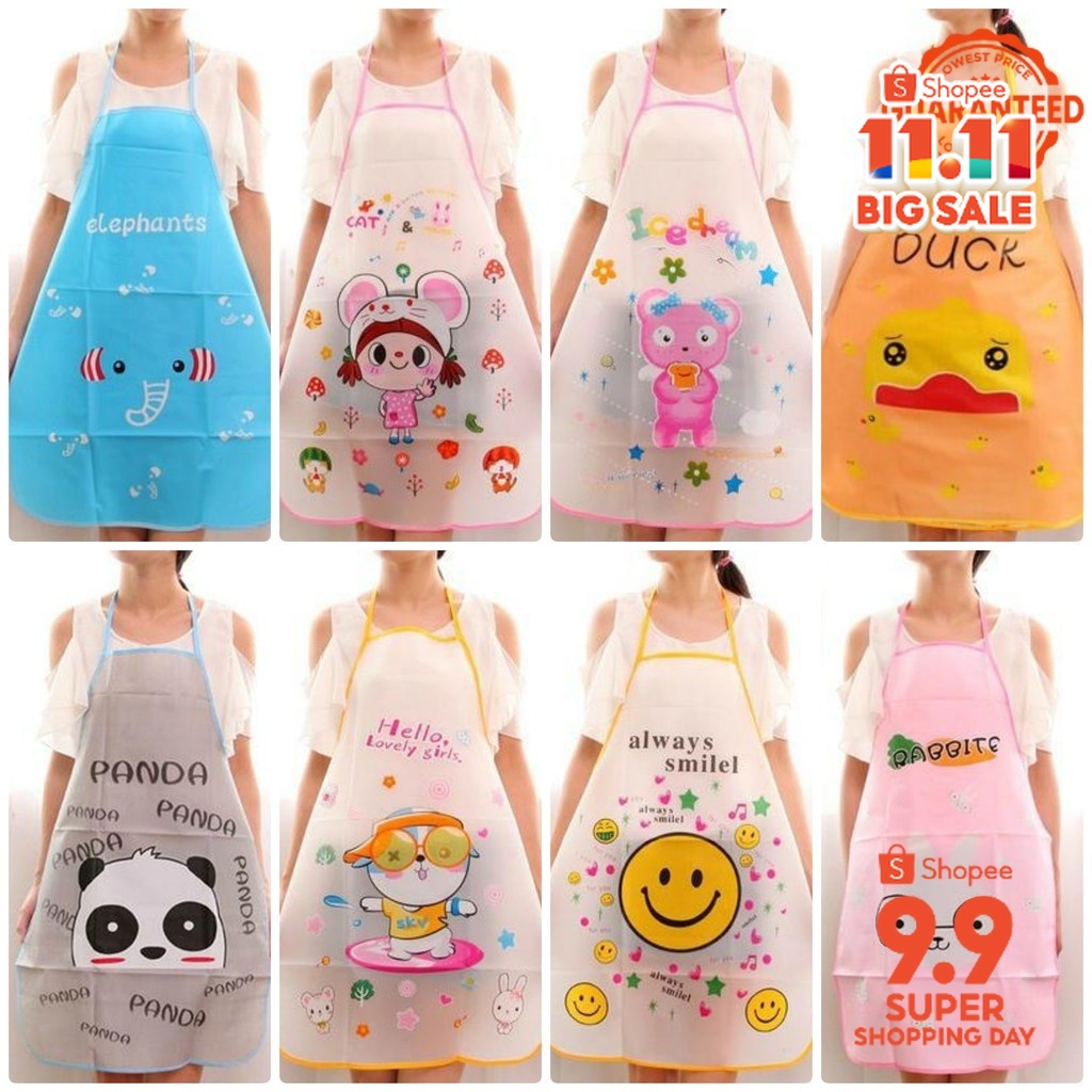 AliMaMa - CELEMEK MASAK PLASTIK - Anti Air Minyak Waterproof Kartun Karakter Apron Barista Medan